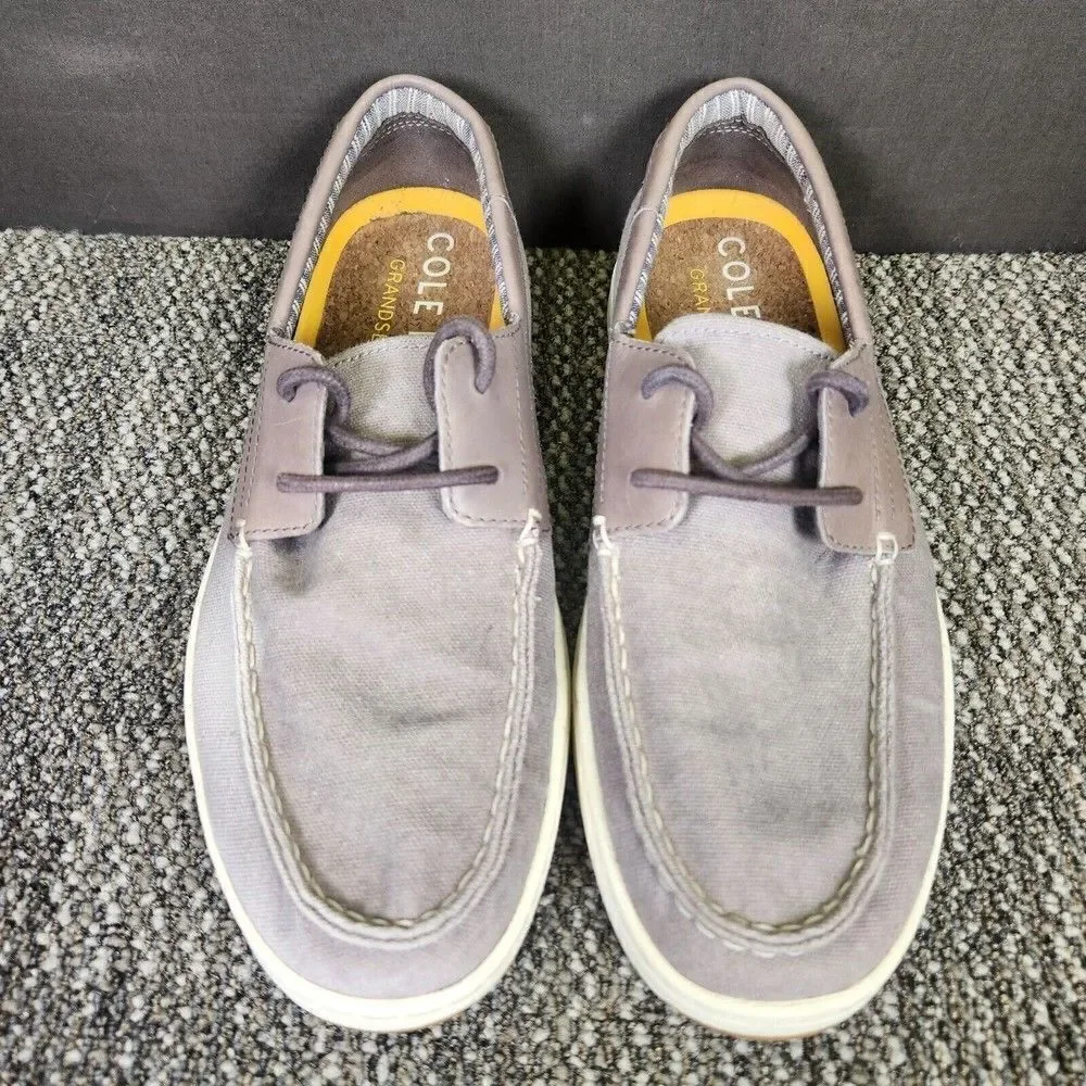 Cole Hann Grand 360 Mens Size 8.5M Grey Canvas Lace Up Casual Boat Shoes C32214